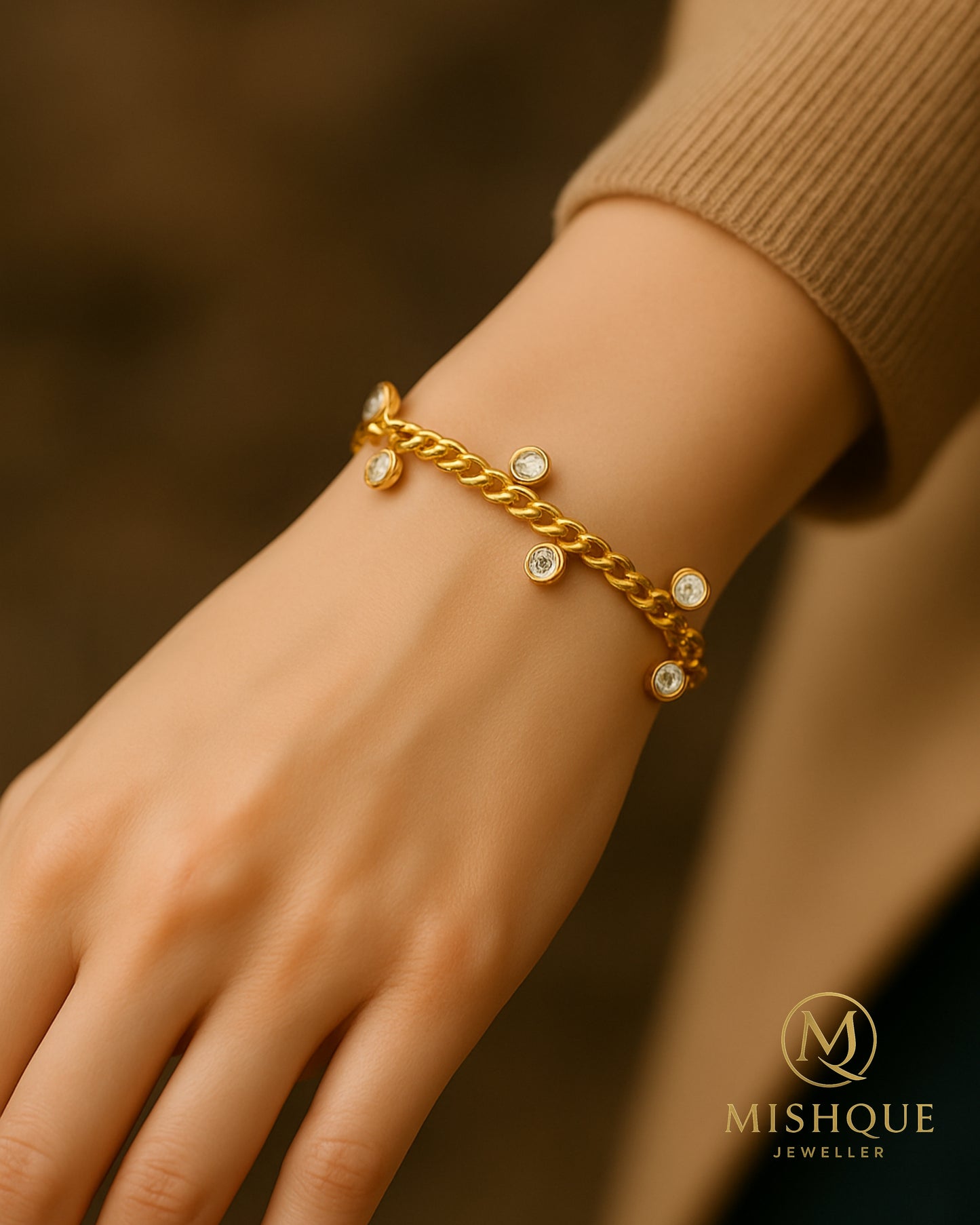 Lustrous Crystal Accent Gold Bracelet